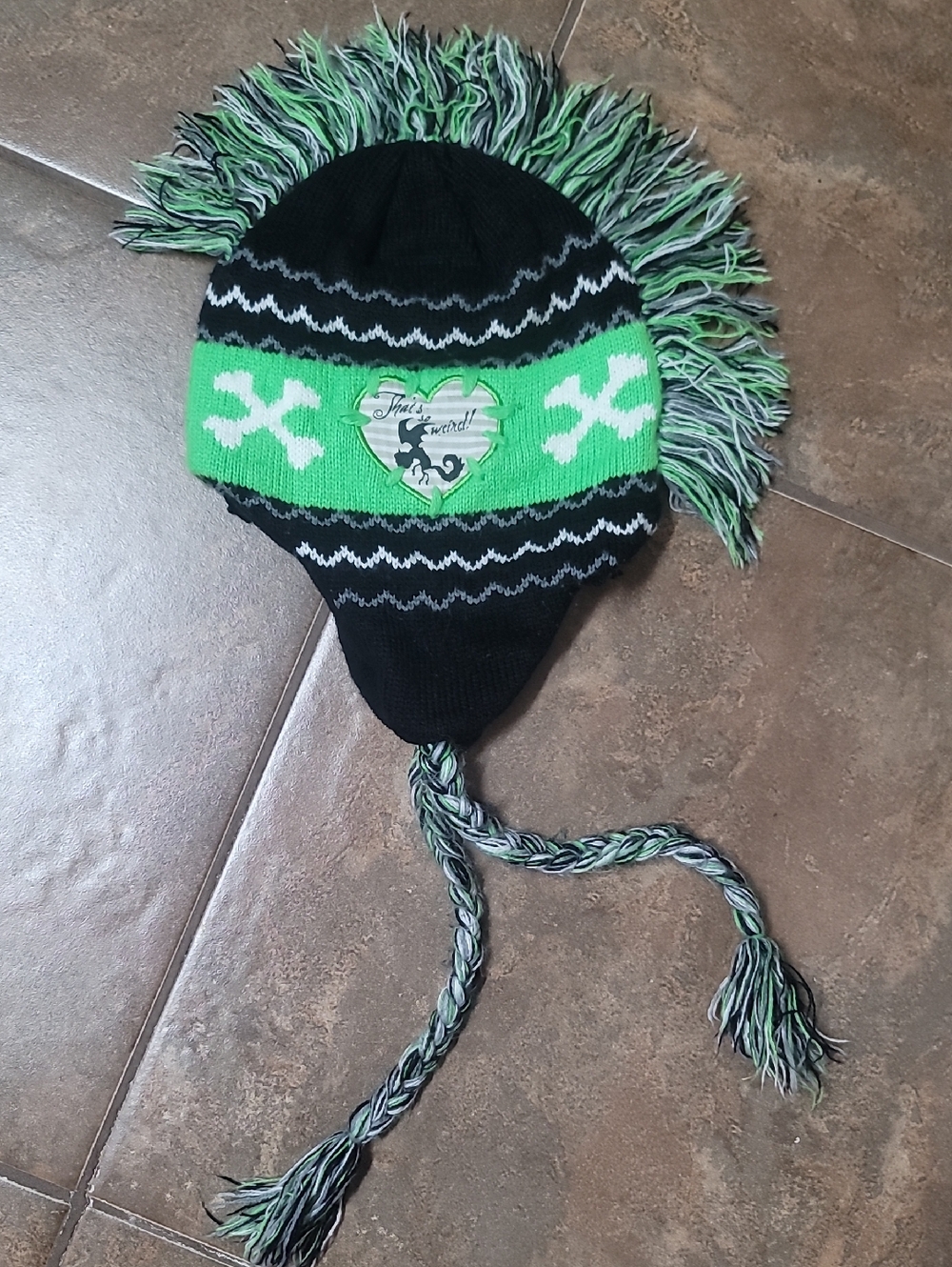 Disney Black and Green Mohawk Earflap Beanie Hat